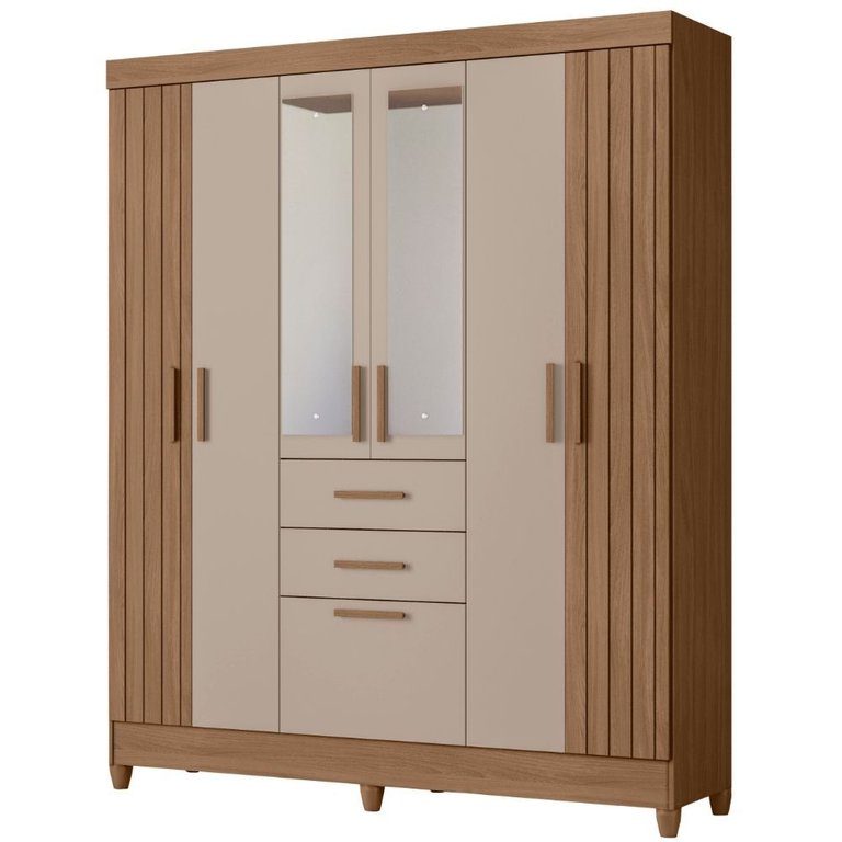 Guarda Roupa Solteiro Malta com Espelho 7 Portas Carvalho Fendi Moval Guarda Roupa Solteiro Malta com Espelho 7 Portas Carvalho Fendi Moval