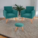 Ver imagem 1 de Conjunto Poltronas e Puff Iara Veludo Verde Menta