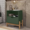 Ver imagem 1 de Mesa de Cabeceira Quarto Antares 1 Gaveta Pés Madeira Maciça Verde Oliva
