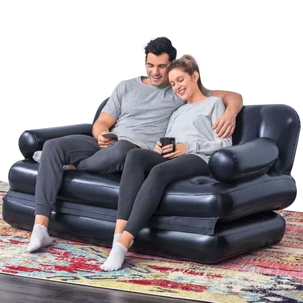 Sofa Cama Casal Inflavel Grande 5 em 1 Multifuncional Poltrona Sala de Estar Confortavel Casa Decora