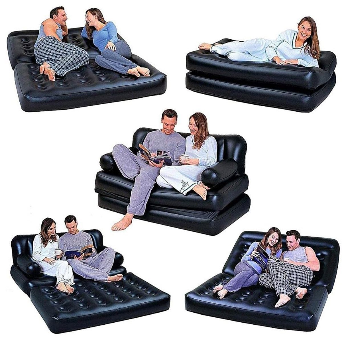 Sofa Cama Casal Inflavel Grande 5 em 1 Multifuncional Poltrona Sala de Estar Confortavel Casa Decora - 5