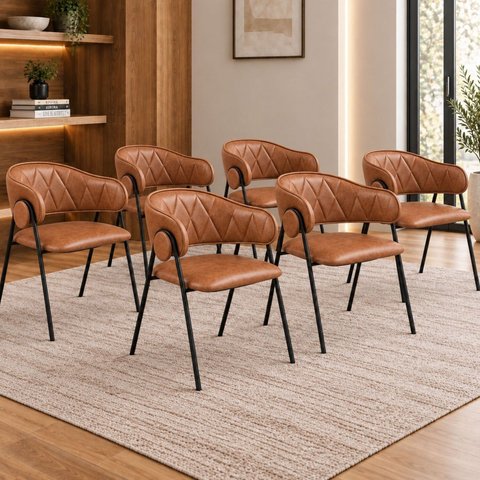 Kit 6 Cadeiras de Jantar Industrial Estofada Corino Marrom Lara