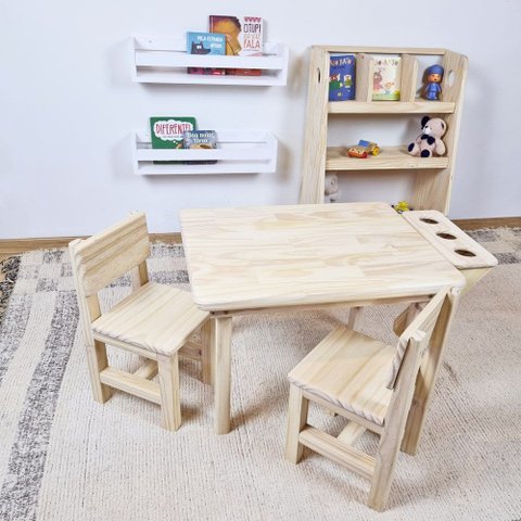 Mesa com 2 Cadeiras Infantil Alecrim Cubomob Natural