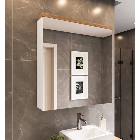Armário de Banheiro 80cm 02 Portas com Espelho Ref 801 - Branco/Itapuã