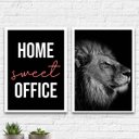 Ver imagem 1 de Kit 2 Quadros Home Sweet Office Leão 24x18cm - com vidro:Madeira branca