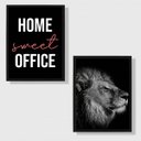 Ver imagem 2 de Kit 2 Quadros Home Sweet Office Leão 24x18cm - com vidro:Madeira branca