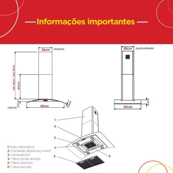 Coifa Ilha Nardelli 90cm em Vidro Curvo Inox 110V - 5