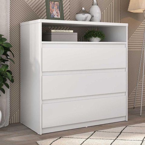 Cômoda Quarto 91,5cm X 90cm com 3 Gavetas e Nicho 100% Mdf Cor:branco