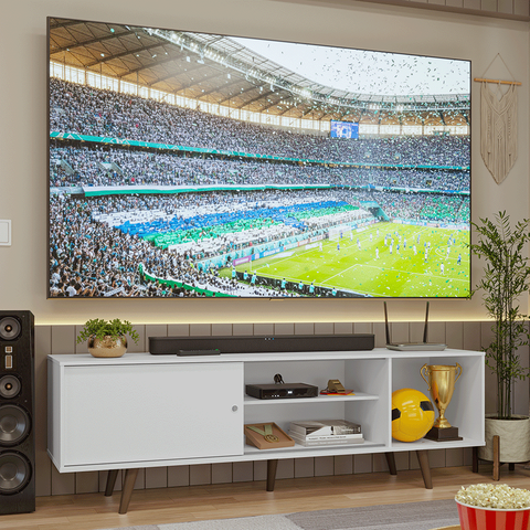 Rack para Tv até 80 Polegadas 160cm com Pés Branco/rustic Torino Madesa