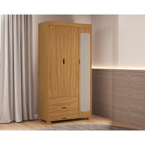 Guarda Roupa para Quarto de Solteiro Mdf 3 Portas 2 Gavetas Design Moderno Clara Classico Nature