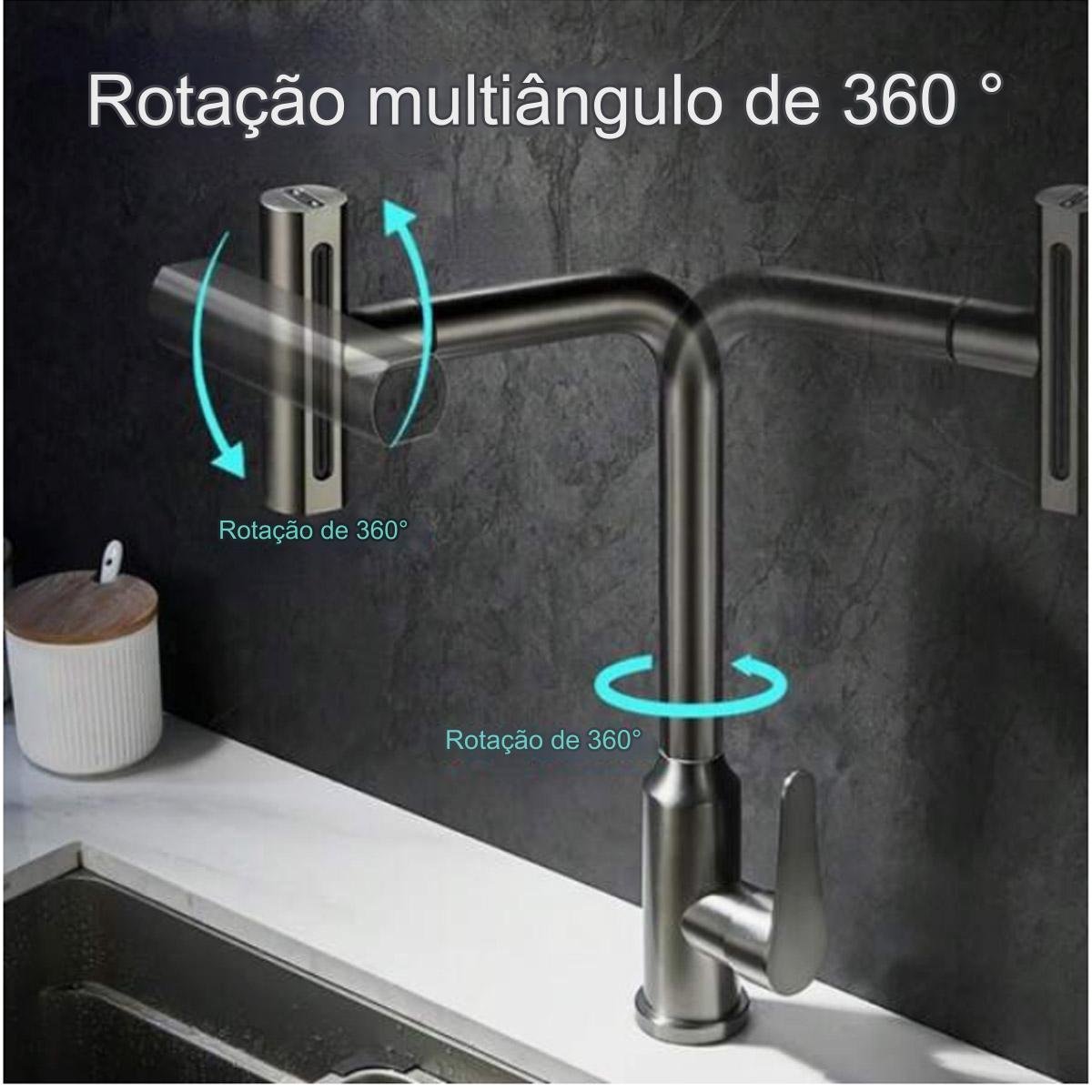 Torneira Gourmet Monocomando Cozinha Rotaçao 360 Agua Quente Fria Quatro Modos Jatos de Agua Mistura - 8