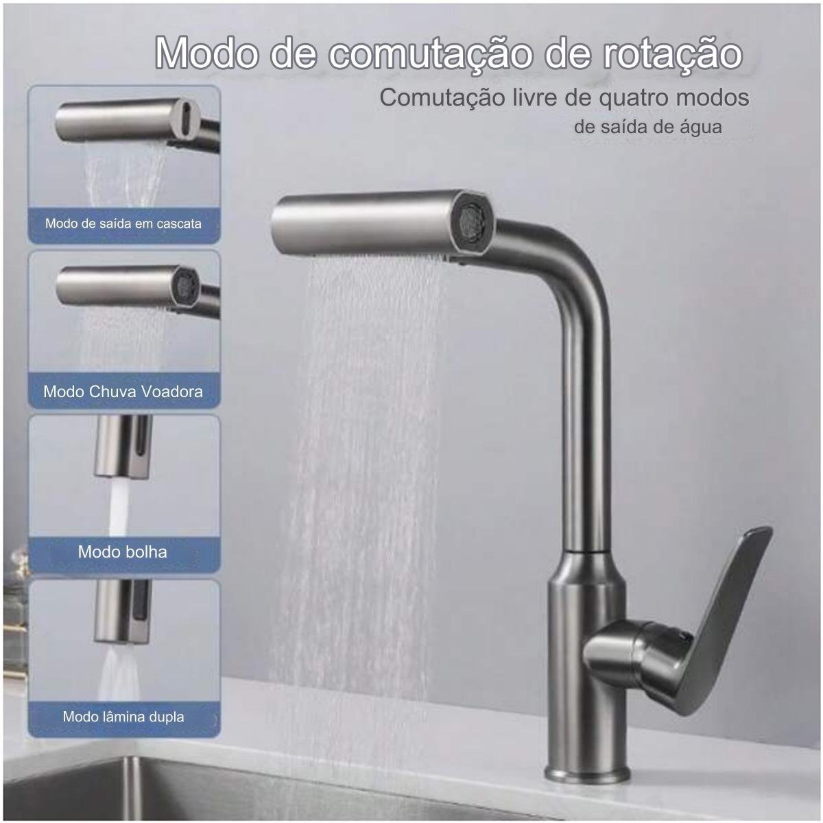 Torneira Gourmet Monocomando Cozinha Rotaçao 360 Agua Quente Fria Quatro Modos Jatos de Agua Mistura - 6