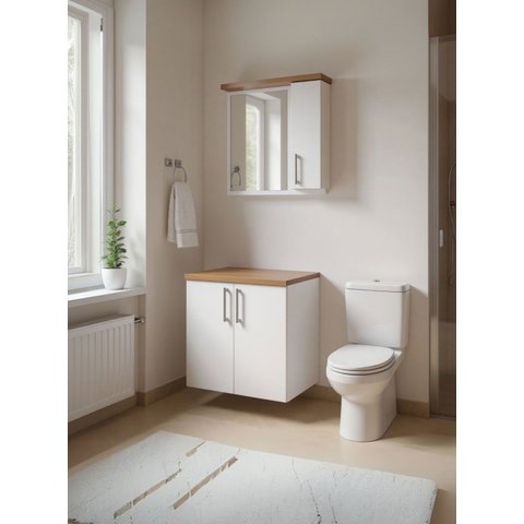 Gabinete para Banheiro com Espelheira 60cm MDF Freijo com Branco Paris - On Móveis
