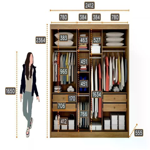 Guarda Roupa Geom 2 Portas 4 Gavetas Cor:cumaru