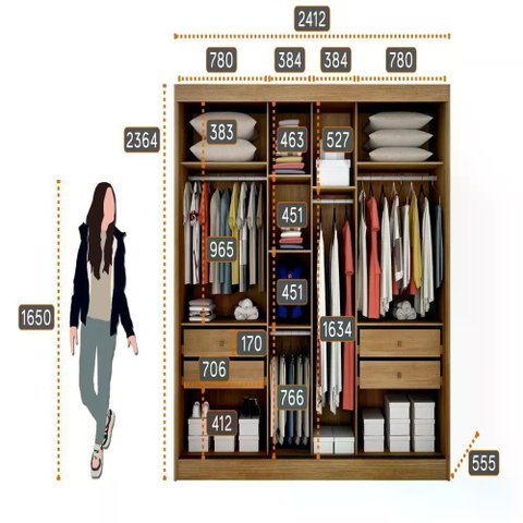 Guarda Roupa Geom 2 Portas 4 Gavetas Cor:Cumaru