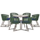 Ver imagem 1 de Mesa com 6 Cadeiras de Jantar Roma 120cm e Noronha em Alumínio Marrom Corda Náutica Estofado 10 Tram