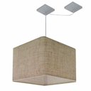 Ver imagem 1 de Lustre Pendente Quadrado com Desvio Md-4269 Cúpula em Tecido 30/40x40cm Rustico Bege - Bivolt