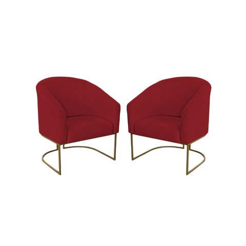 Kit 2 Poltronas Decorativa Luana Base Ferro Dourada Suede - Twdecora