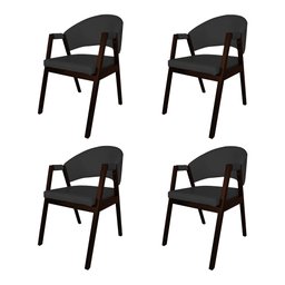 Kit 4 Cadeiras de Jantar Madeira Maciça Castanho Premium Helen Facto Preto - 1