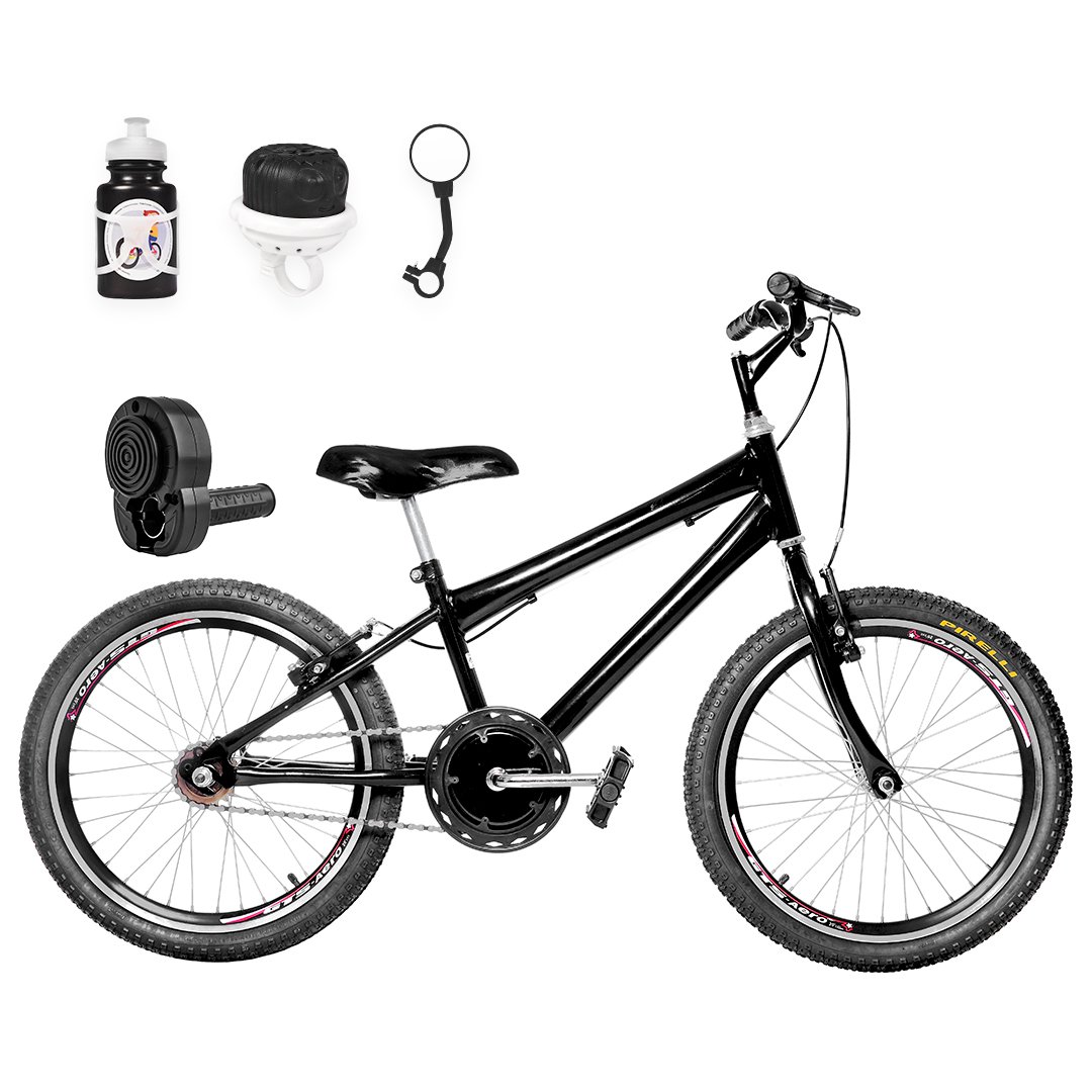 Bicicleta Infantil Masculina Aro 20 FlexBikes Aero + Kit Passeio e Acelerador - Preta - 1