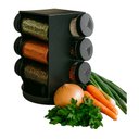 Ver imagem 1 de Porta Condimentos Giratório 6 Potes Vidro 80ml Suporte Preto