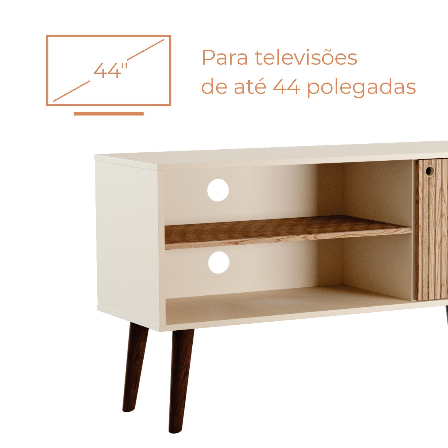 Rack para Tv até 42 Polegadas 1 Porta Sicília - Off White / Cinamomo - 4