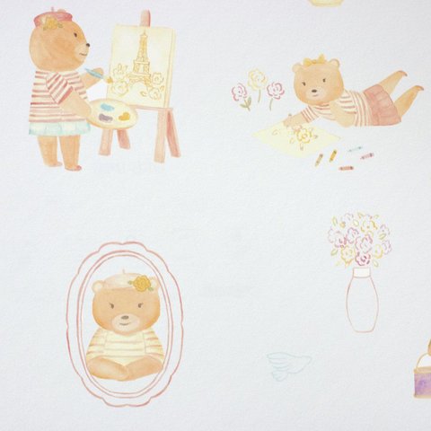 Papel de Parede Infantil Ursinha Pintora + Cola Inclusa