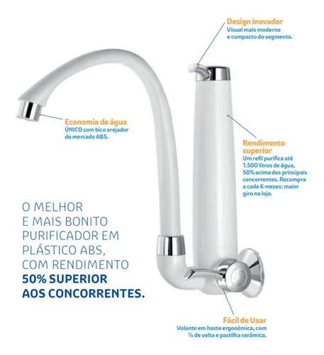 Torneira com Purificador de Parede Tigre Branco/Cromado - 3