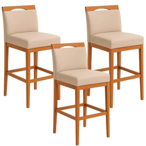 Kit 3 Banquetas Alta Cozinha Gourmet Conforto Linho