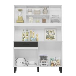 Cozinha Compacta Magazin 120 com 7 Portas e 1 Gaveta Branco/Preto - Nicioli - 3