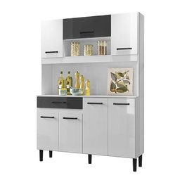 Cozinha Compacta Magazin 120 com 7 Portas e 1 Gaveta Branco/Preto - Nicioli - 1