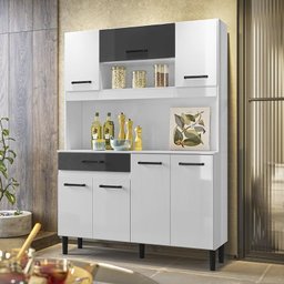 Cozinha Compacta Magazin 120 com 7 Portas e 1 Gaveta Branco/Preto - Nicioli - 2