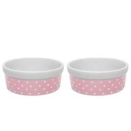Kit Comedouro e Bebedouro de Porcelana 300ml Rosa Bolinhas - 1