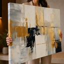 Ver imagem 6 de Quadros Decorativos para Quarto Sala Abstrato Preto Cinza Dourado  Grande Escritório Hall