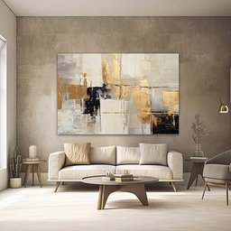 Quadros Decorativos para Quarto Sala Abstrato Preto Cinza Dourado Textura Grande Escritório Hall - 1