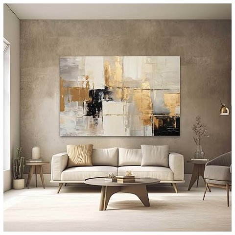 Quadros Decorativos para Quarto Sala Abstrato Preto Cinza Dourado Textura Grande Escritório Hall
