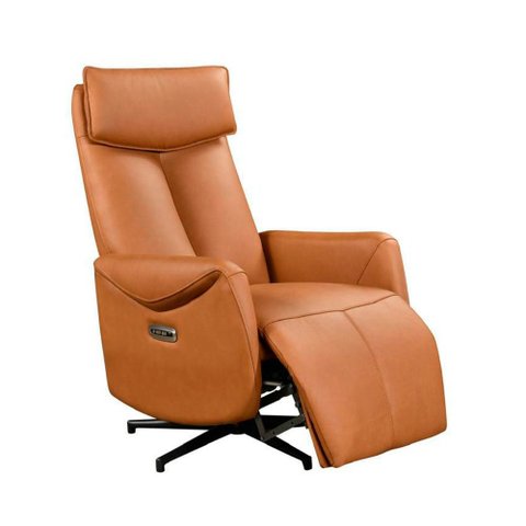 Poltrona Reclinável Elétrica Luxury Couro Legítimo Caramelo - Mozzelar