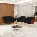 Ver imagem 2 de Kit 01 Namoradeira 02 Lugares e 02 Poltronas Stella Corano Nozes com Linho Preto A79 Pés Palito