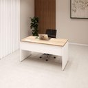 Ver imagem 1 de Mesa Escritório Plataforma 150cm 1 Cx de Tomada Pé Painel F5 Cor:macadâmia com Branco