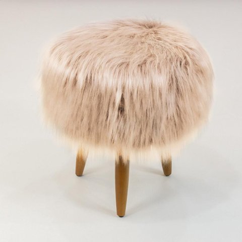 Puff Banqueta Decorativo Pés Madeira Cor:rosê