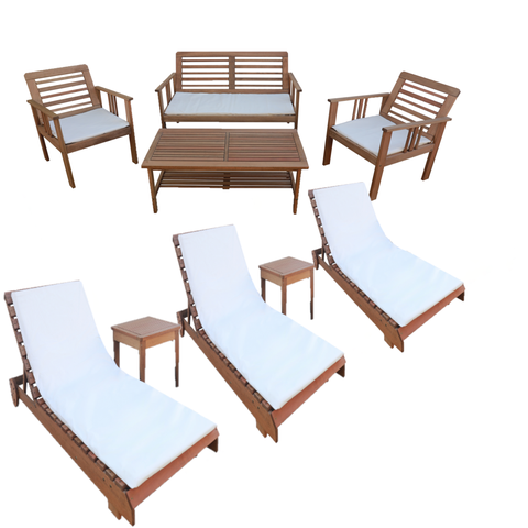 Kit Conjunto Moveis Jardim Madeira 3 Espreguiçadeira 2 Mesa