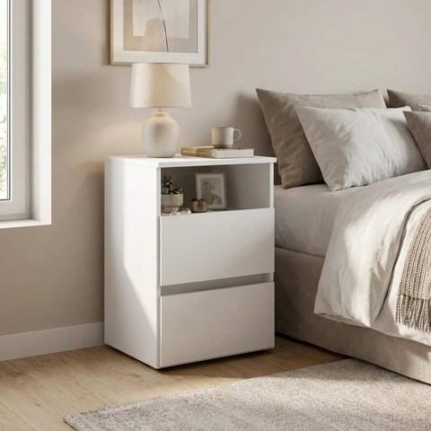 Mesa de Cabeceira 2 Gavetas 48x68cm Condessa Yescasa Branco
