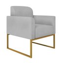 Ver mais imagens de Kit 01 Namoradeira e 02 Poltronas Marisa Suede Cinza Base Industrial Metálica Dourado D’Rossi