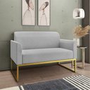 Ver imagem 7 de Kit 01 Namoradeira e 02 Poltronas Marisa Suede Cinza Base Industrial Metálica Dourado D’Rossi