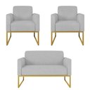Ver imagem 1 de Kit 01 Namoradeira e 02 Poltronas Marisa Suede Cinza Base Industrial Metálica Dourado D’Rossi