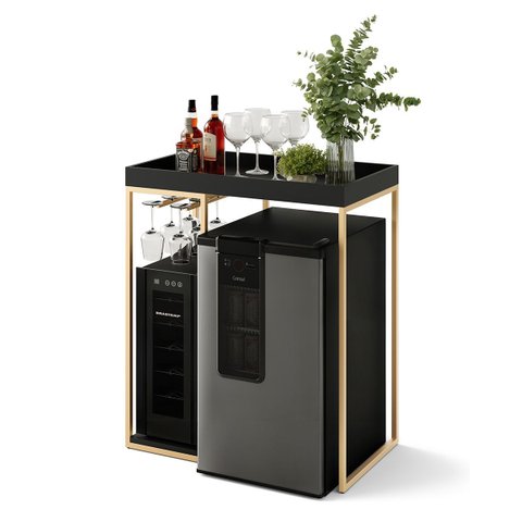 Aparador Bar para Adega Cervejeira ou Frigobar MDF e Metal Industrial Dourado Notte