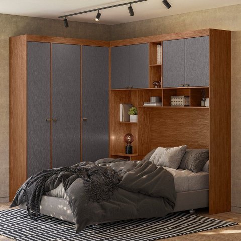 Quarto Modulado Casal Completo 7 Portas 4 Gavetas Lugano Jatoba Grafite Santos Andirá