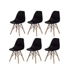 Kit 6 Cadeiras Dkr Eames Polipropileno Base Eiffel Madeira Preta Prolar - 1