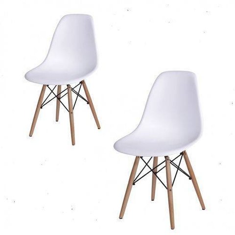 Kit 2 Cadeiras Dkr Eames Polipropileno Base Eiffel Madeira Branca Inovakasa