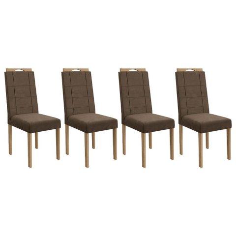 Cadeira Sala de Jantar 2cad150ea Kit 4 Un Eucalipto/veludo Marrom A033 - Kappesberg